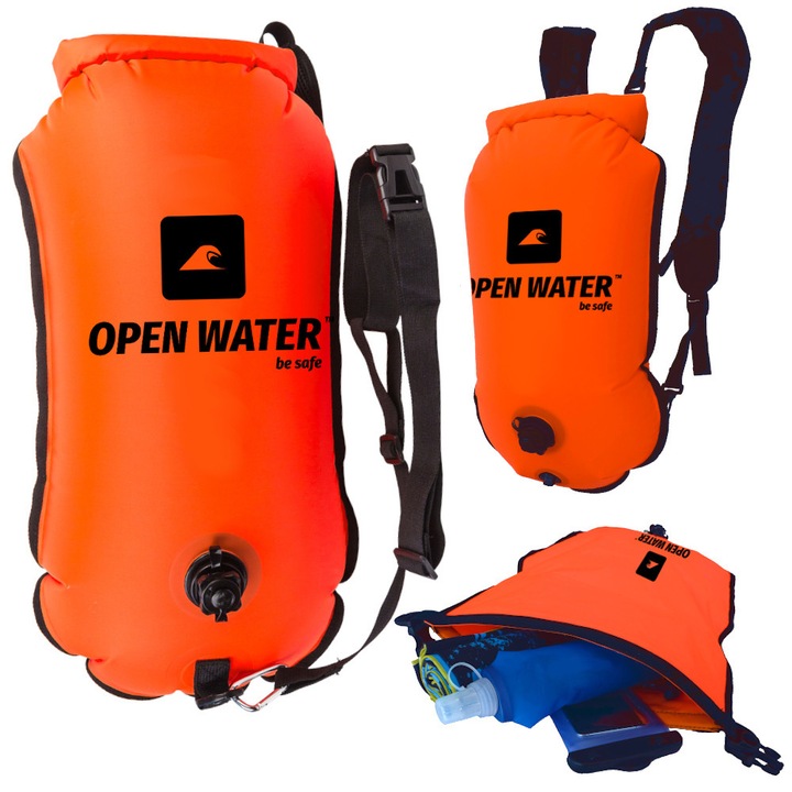 Шамандура за безопасност при плуване Open Water, функция за раница, оранжева