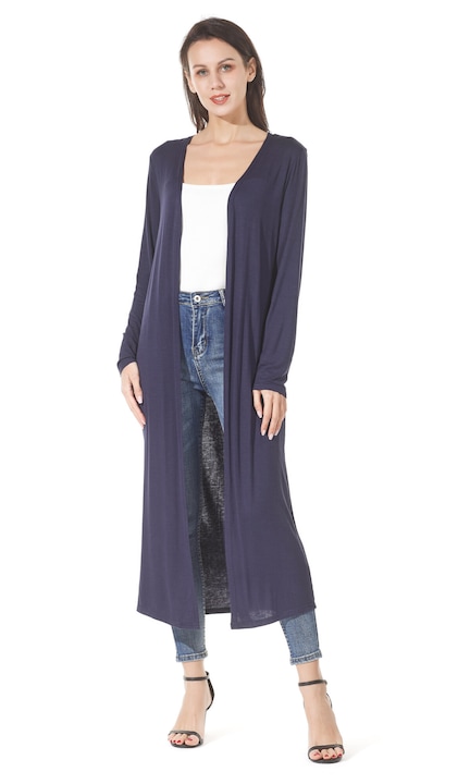 Pulover dama, cardigan lung, alb, Bleumarin