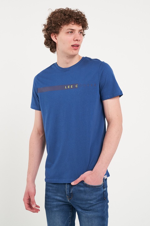 Lee Cooper, Tricou cu decolteu la baza gatului si logo, Albastru royal