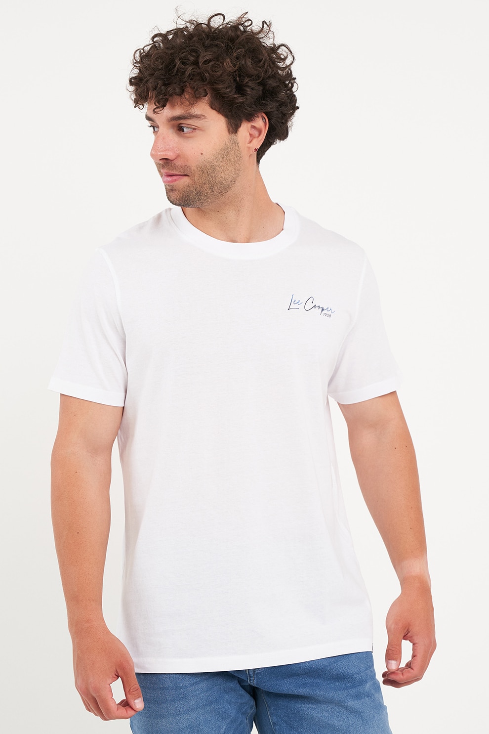 Lee Cooper, Tricou cu decolteu la baza gatului si logo, Alb optic, 2XL