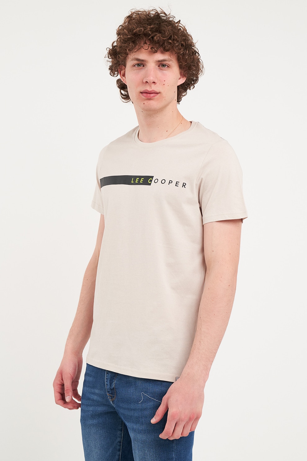 Lee Cooper, Tricou cu decolteu la baza gatului si logo, Crem, 2XL