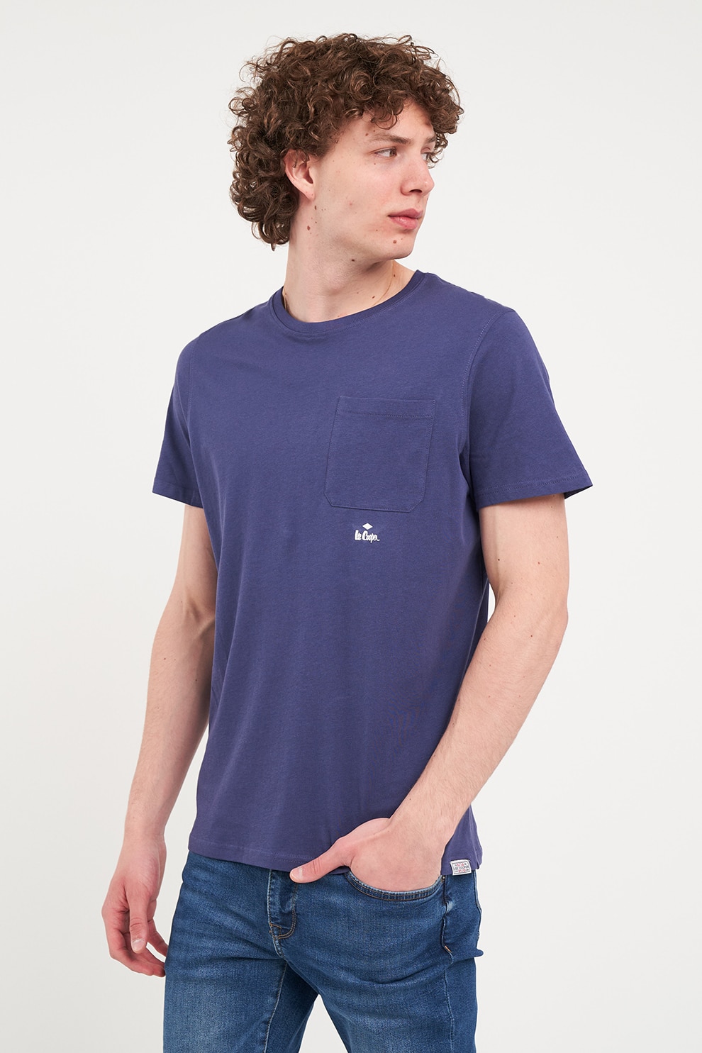 Lee Cooper, Tricou cu decolteu la baza gatului si buzunar pe piept, Albastru prafuit, XL