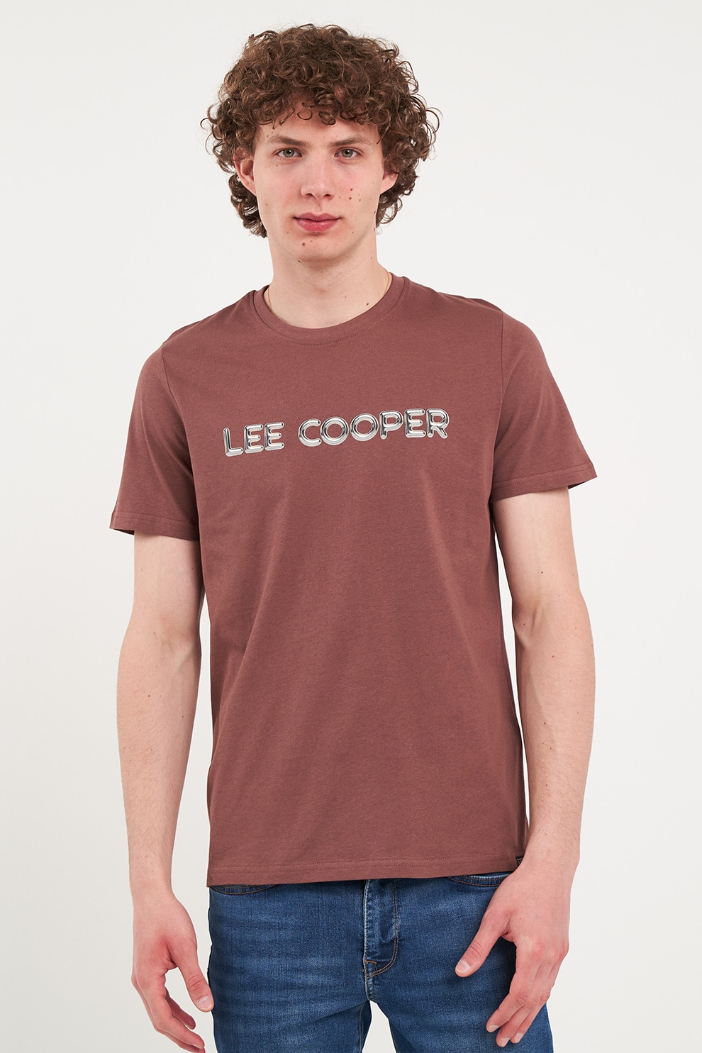 Lee Cooper, Tricou de bumbac cu decolteu la baza gatului, Maro, L