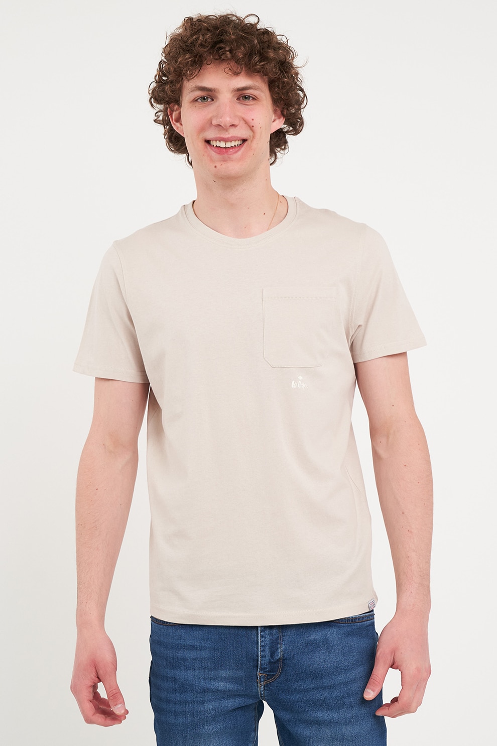 Lee Cooper, Tricou cu decolteu la baza gatului si buzunar pe piept, Crem, M