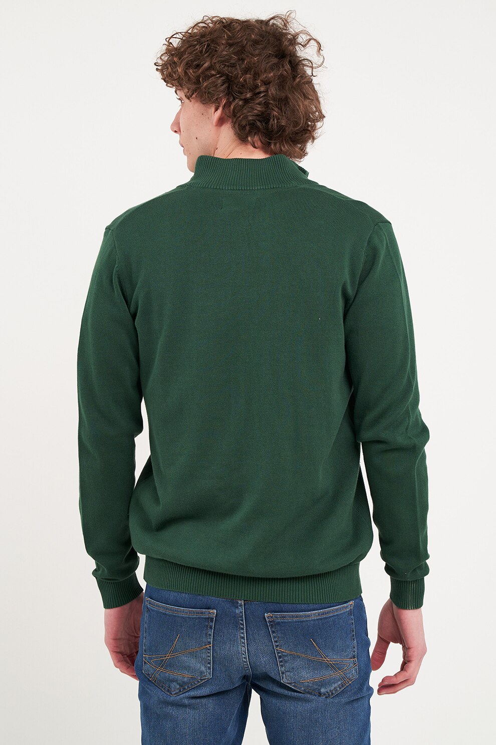 KVL by KENVELO, Pulover cu fermoar si mansete striate, Verde