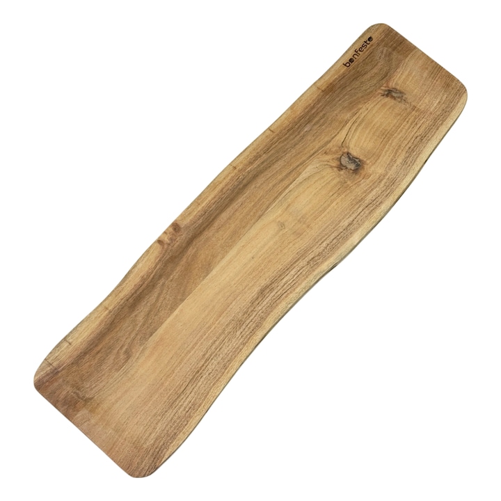 Tocator dreptunghiular din lemn natural de Acacia, Bonfesto®, tava de servire, 70 x 20 x 1.5 cm