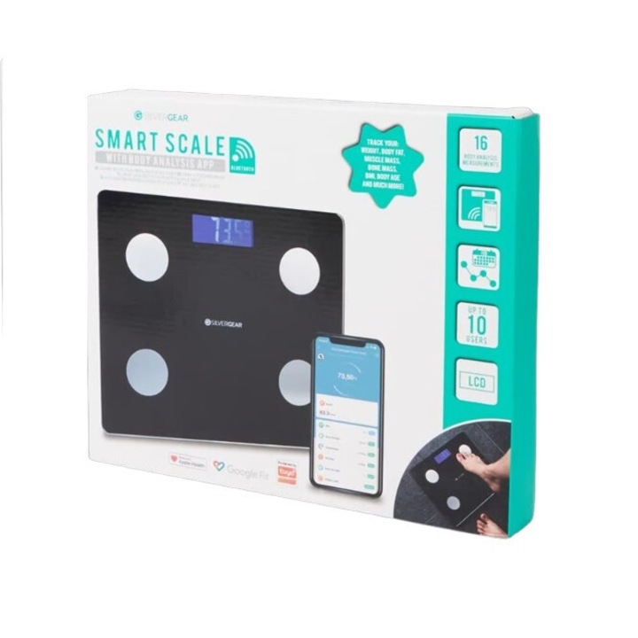 Cantar corporal digital Silver Gear, analiza compozitiei corporale, Bluetooth, 180kg, sticla de 6mm