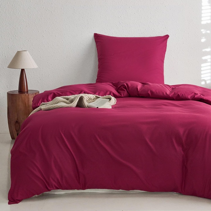 Set lenjerie de pat, 135x200 cm, 80x80 cm, microfibra, rosu
