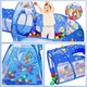 Set cort pentru copii 3 in1, GHEMOTOC®, spatiu de joaca cu piscina pentru bile, tunel si cort tip iglu, pliabil, albastru, cu animale marine