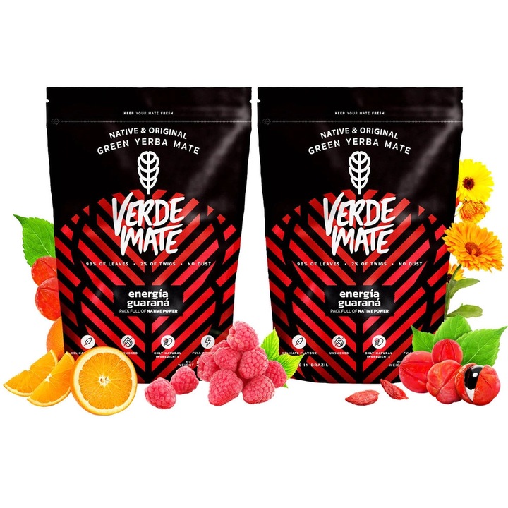 Yerba Mate Tea 1kg, Verde Mate Energia Enyhe ízű, Levegőn Pácolt, Brazília, 2x500g