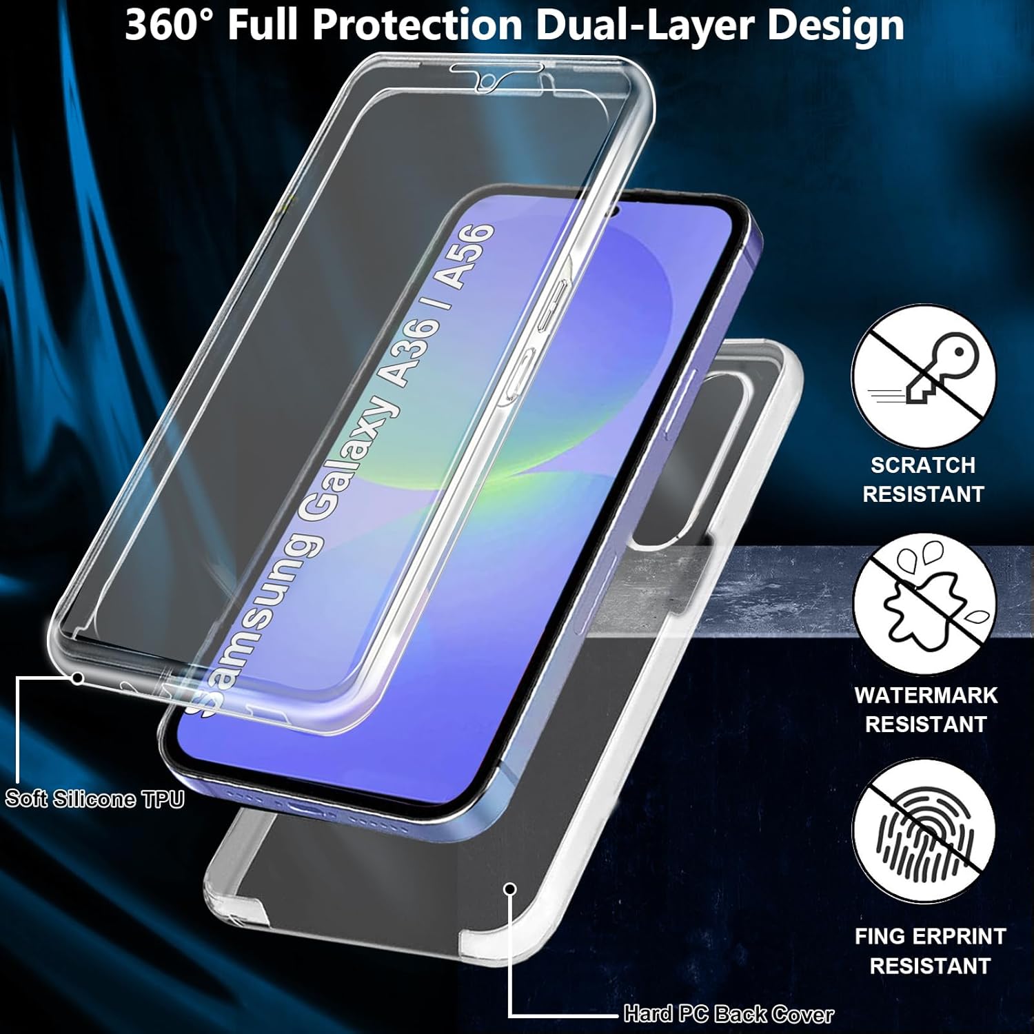 Husa 360 compatibila cu Samsung Galaxy A56 - V2 Transparent fata si spate