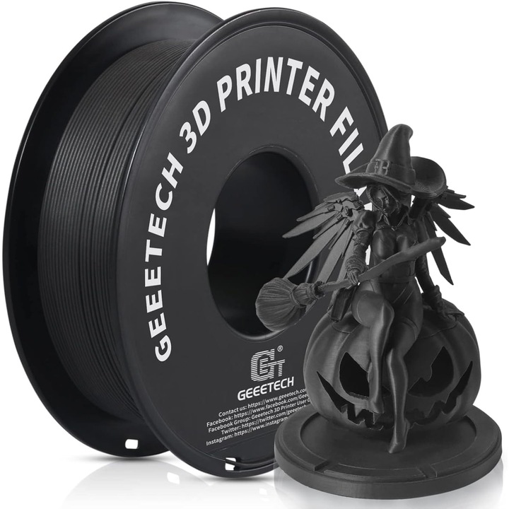 Filament PLA, Geeetech, 1.75 mm, 1kg, temperatura maxima 190-220 grade, culoare negru