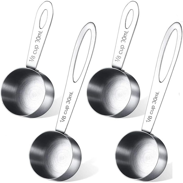 Set de 4 linguri de masurat din otel inoxidabil pentru cafea, ceai, zahar si lapte, 30 ml