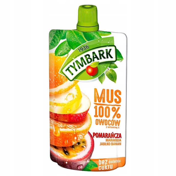 Mousse 100% fructe, Mar, Banana, Portocale si Fructul Pasiunii, 12 x 120 gr, Tymbark
