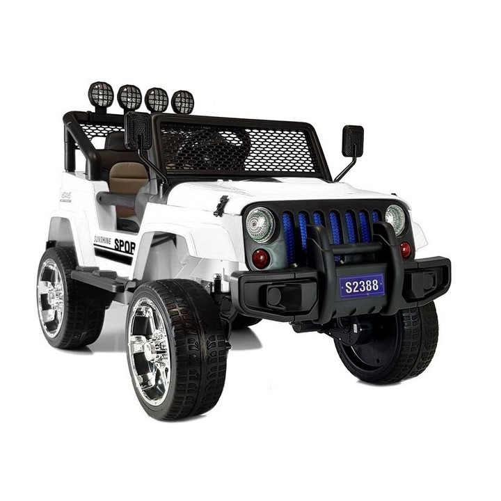 Elektromos gyermekautó Jeep S2388, 4x45W, fehér, 116x69x80cm, nyitható ajtókkal