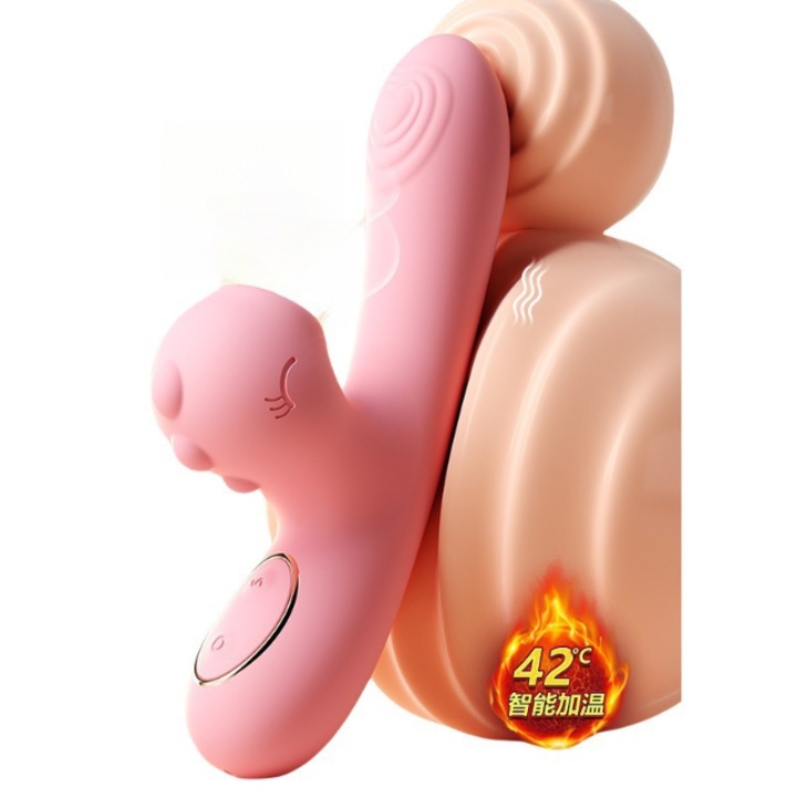 Multifunkcionális vibrátor termosztatikus fűtéssel és szívófunkcióval, 14 x 2,7 cm, 7 cm behatolási mélységgel, szilikon, USB töltővel, hüvelyi és csikló stimuláció G- és A-pontokon, vízálló