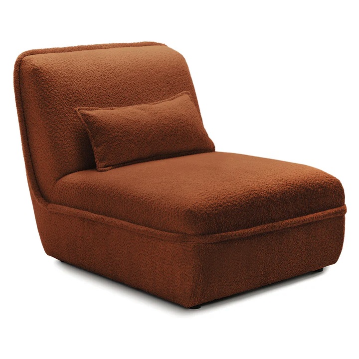 Fotoliu NOR, Prestige Home, cadru din lemn masiv, arcuri sinusoidale, tesatura boucle, 80 x 100 x 78 cm, Caramiziu Anthology