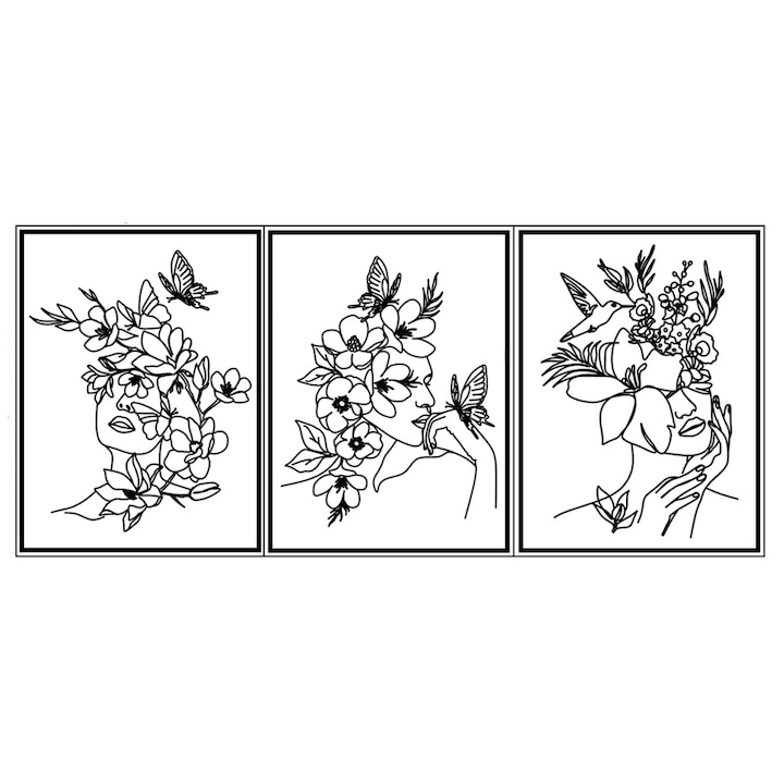 Sticker Decorativ Feicaeesa, Arbori si flori, Negru, Autoadezive, Perete, 40x30cm