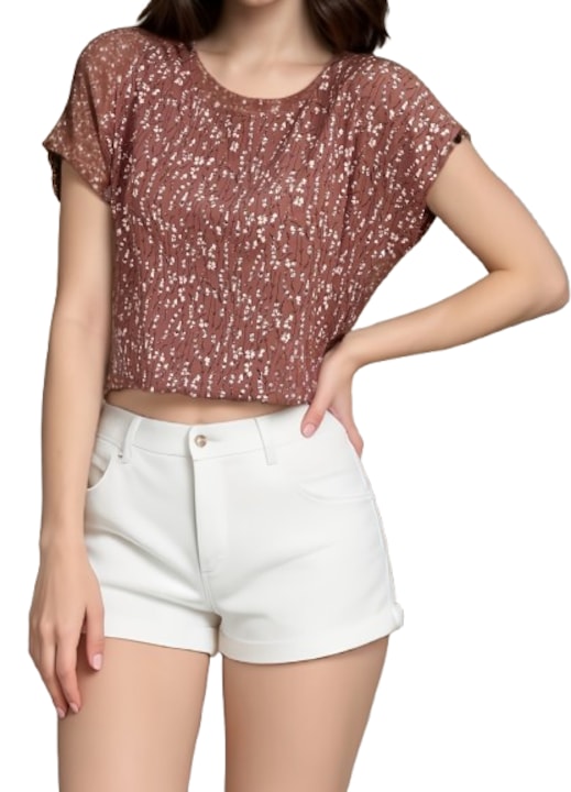 Bluza eleganta, model floral, cu maneca scurta