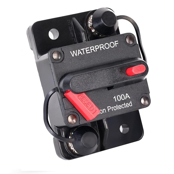 Intrerupator auto, Axroad Mall, Intrerupator deconectare baterie cu resetare manuala automata, DC 12-48V, 100A, Protectie supracurent, Montare usoara, Impermeabil, Pentru masini, barci, camion, 74*49*44mm, Plastic, Negru