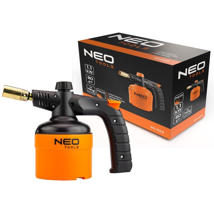 Gázlámpa, NEO TOOLS, 190g, 1.1 kW, hőmérséklet 1350C-ig, gyújtással