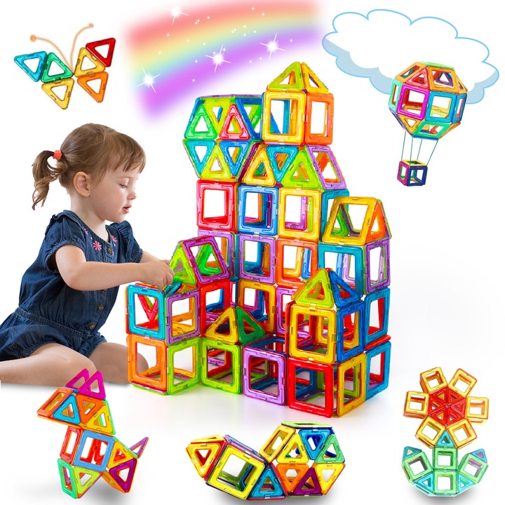 Магнитни строителни блокове 38 броя Магнитни строителни блокове, Магнити за деца, Конструкция, Обучение, Магнитни образователни играчки за 3, 4, 5, 6 години, Момчета, Момичета, Малки деца, Деца, Коледни подаръци за рожден ден за 3+