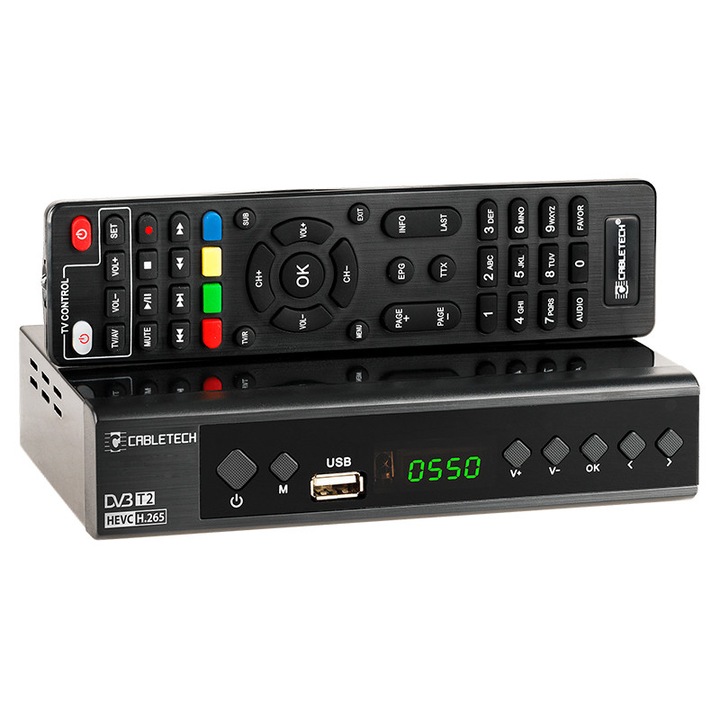 Digitális földi TV tuner DVB-T2/DVB-T/DVB-C H.265 HEVC LCN USB Full HD kábeltechnológiai vevő távirányítóval