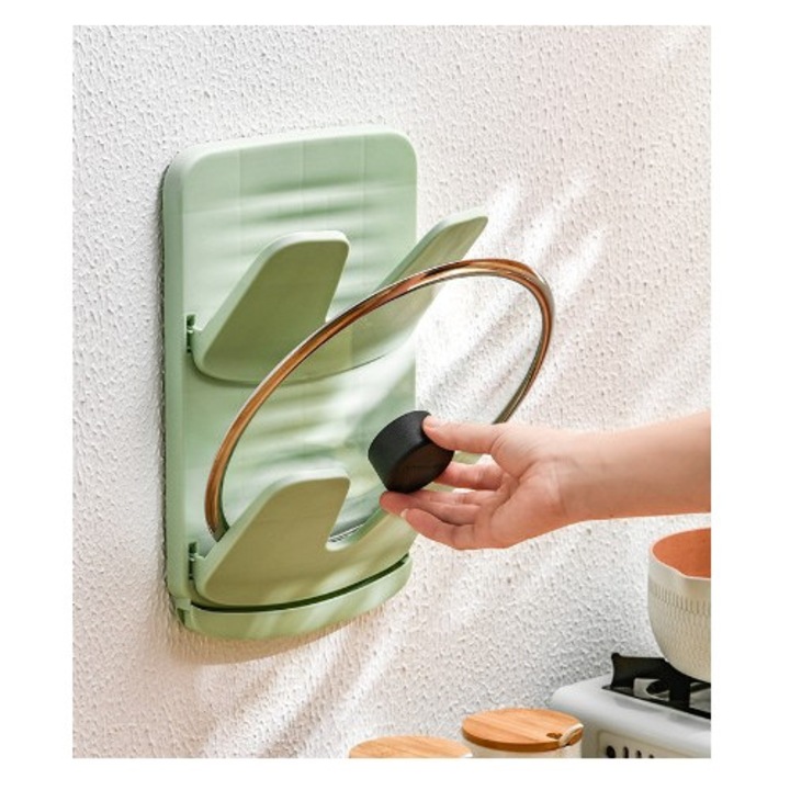 Suport de Perete pentru Capace By Fitilomania, Design Pliabil, cu Doua Straturi, cu Scurgere, Plastic Verde, 33x28x3 cm