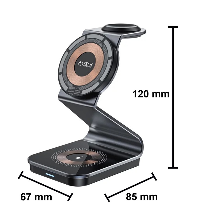 Incarcator wireless 3 in 1, 15W, Mag Safe, negru, 12x8.5x6.7cm