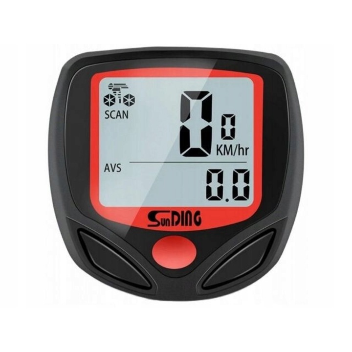 Praxx SunDing digitális kerékpár kilométeróra, 15 funkció, vízálló, 12/24 órás, fekete/piros