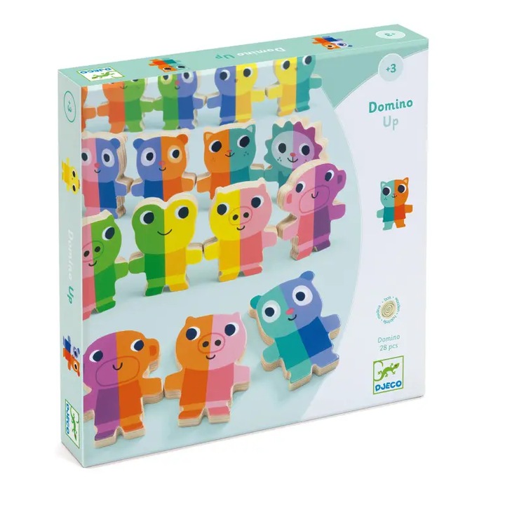 Interaktív játék, DJECO, Domino Up, 28 darab, 5x6x1cm, többszínű, 3 év+