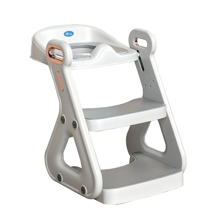 Reductor Wc copii pliabil Little Mom White, multifunctional, in structura triunghiulara, cu colac moale PU, inaltime ajustabila, prevazut cu manere, protectie antistropire, antiaderent, potrivit si toaletelor patrate