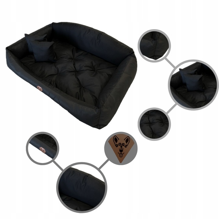 Culcus personalizat pentru caini Dogs4life Shell, impermeabil, negru, 75x65cm, set cu 2 pernute