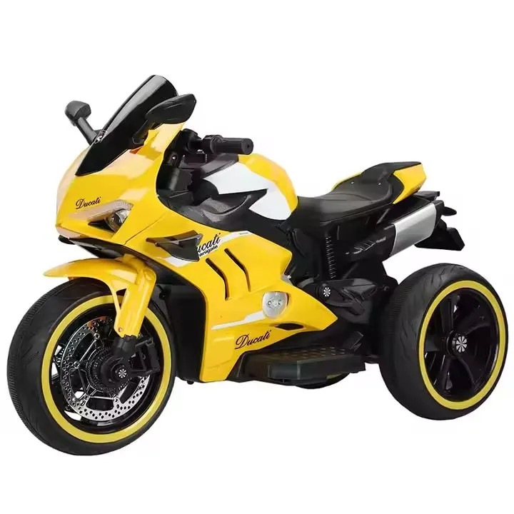 Motocicleta Electrica cu Acumulator pentru Copii AT PERFORMANCE®, cu Melodii si Lumini, 12V, 3 Roti, Mers cu Spatele, GALBEN