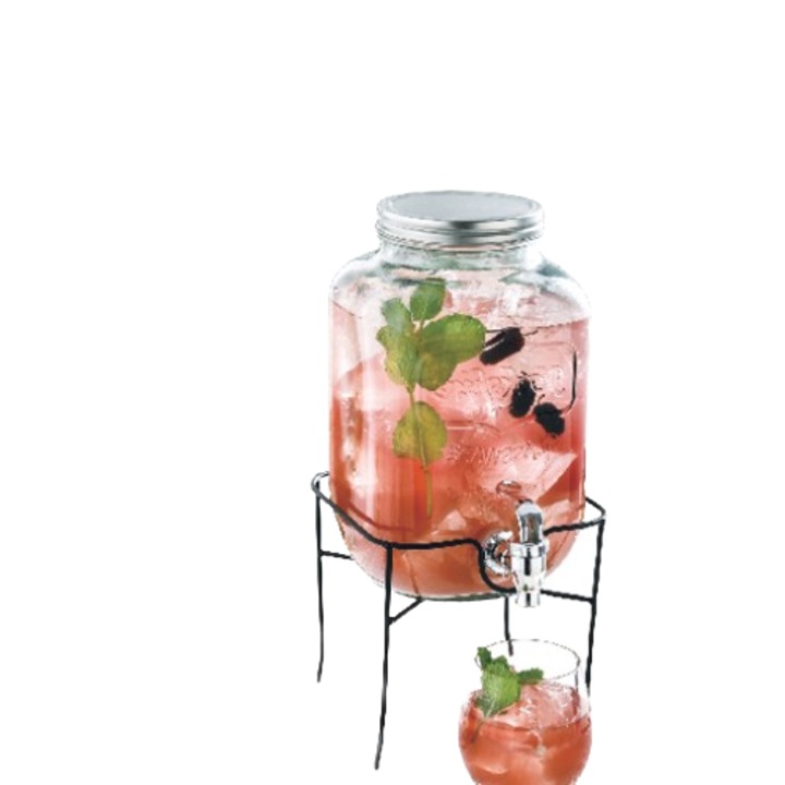 Üveg csappal és limonádétartóval, Üveg+Fém, 19,5x19,5x29,5 cm, 4 L