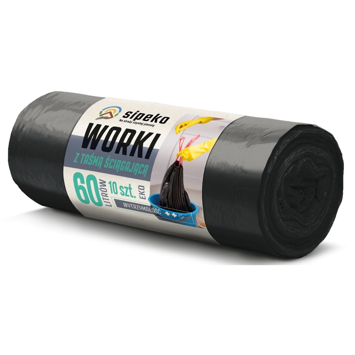 Saci menajeri Sipeko 60L, set 10 buc, LDPE, negru, 25 microni