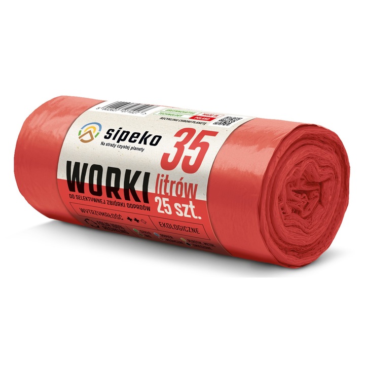 Saci menajeri Sipeko set 25 buc, 35L, rosii, LDPE, 23 microni