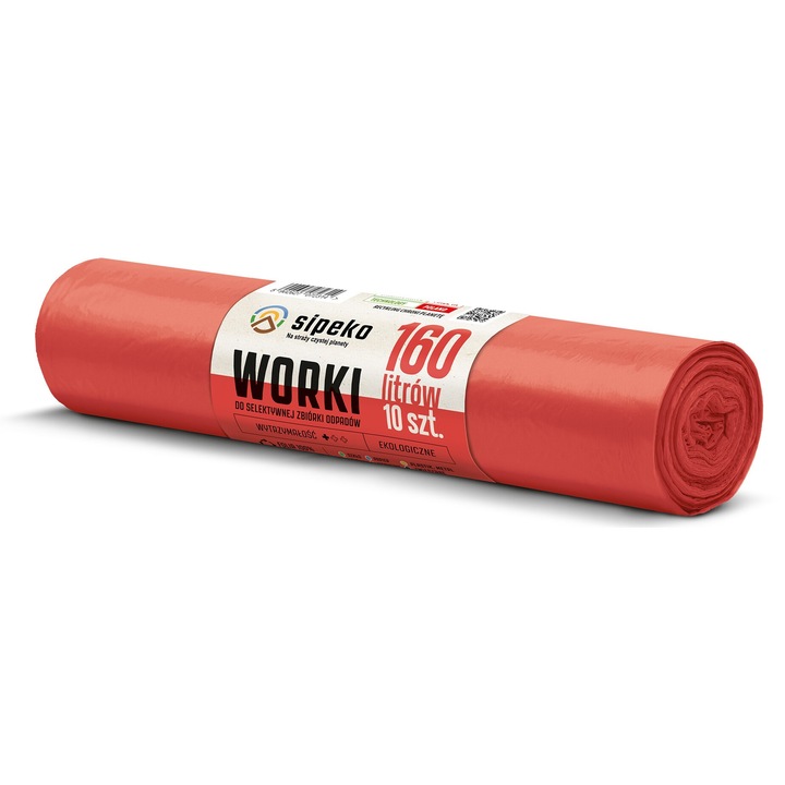 Saci menajeri Sipeko 160L, set 10 buc, LDPE, rosii, 29 microni