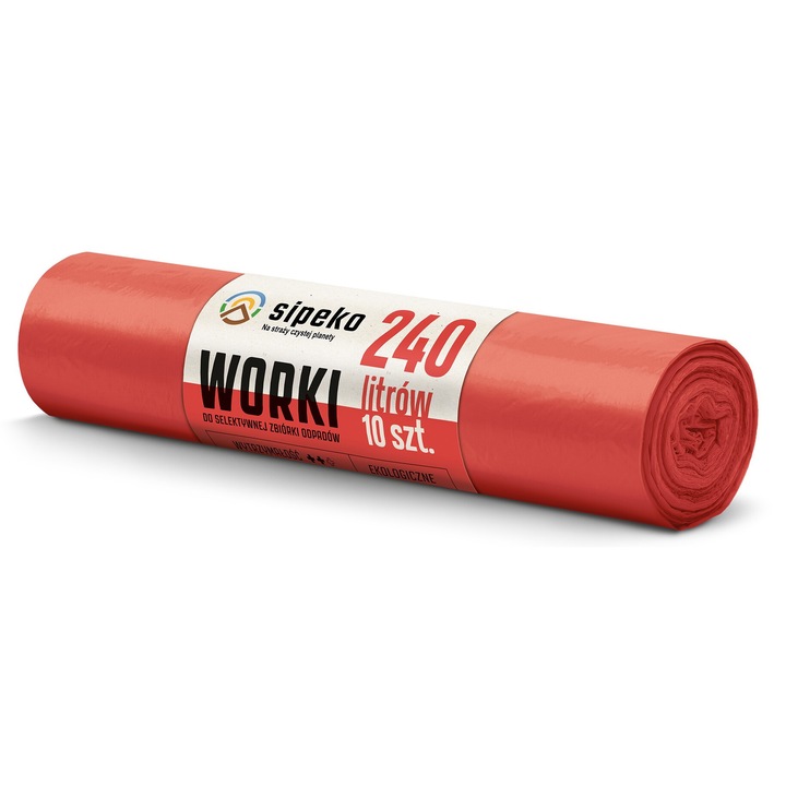 Saci menajeri Sipeko 240L, set 10 buc, rosii, 45 microni