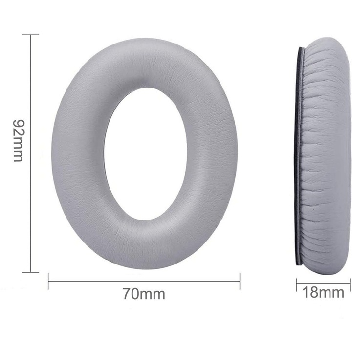2 db-os fülhallgatópárna készlet, Bose QuietComfort 35, 35 II, QC35, QC35 II fülhallgatóhoz, fülre illeszkedő, memóriahabos, öko-bőr, Vanaxalife, ezüst