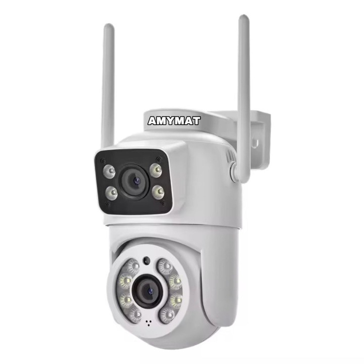 AMYMAT WiFi megfigyelő kamera Ultra HD felbontással, 360°-os panorámával, mozgásérzékeléssel, színes éjszakai látással, kétirányú hang- és időjárásállósággal – fejlett biztonság kül- és beltéren