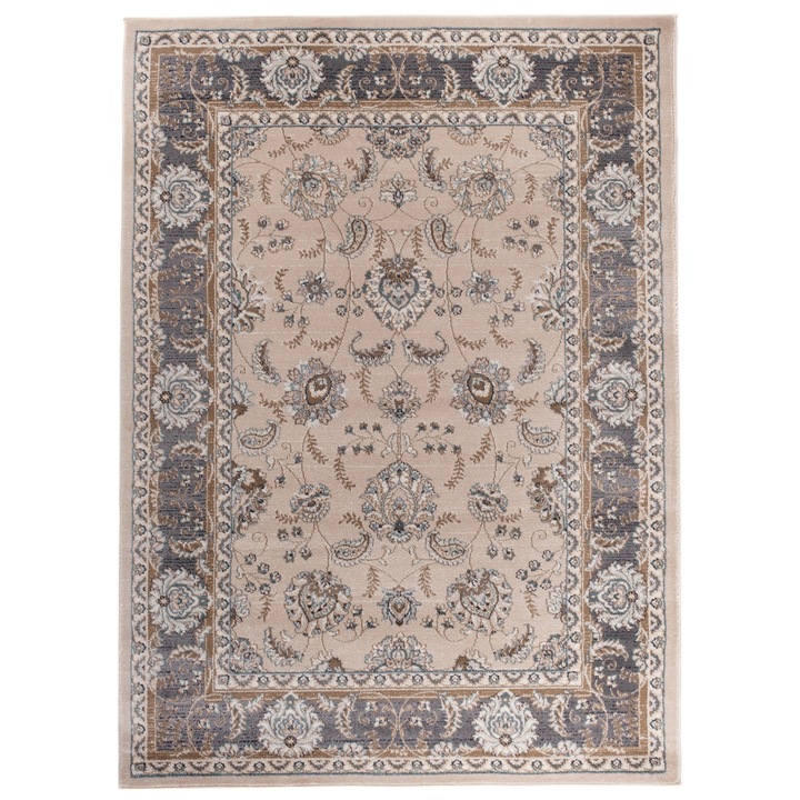 Covor, Tapiso, Colorado, 100 x 60 cm, Stil Vintage, dens, perii moi, OEKOTEX, Motiv Floral, RezistentaUV, Dreptunghi, Fir scurt 10 mm, 1.35 Kg, Bej