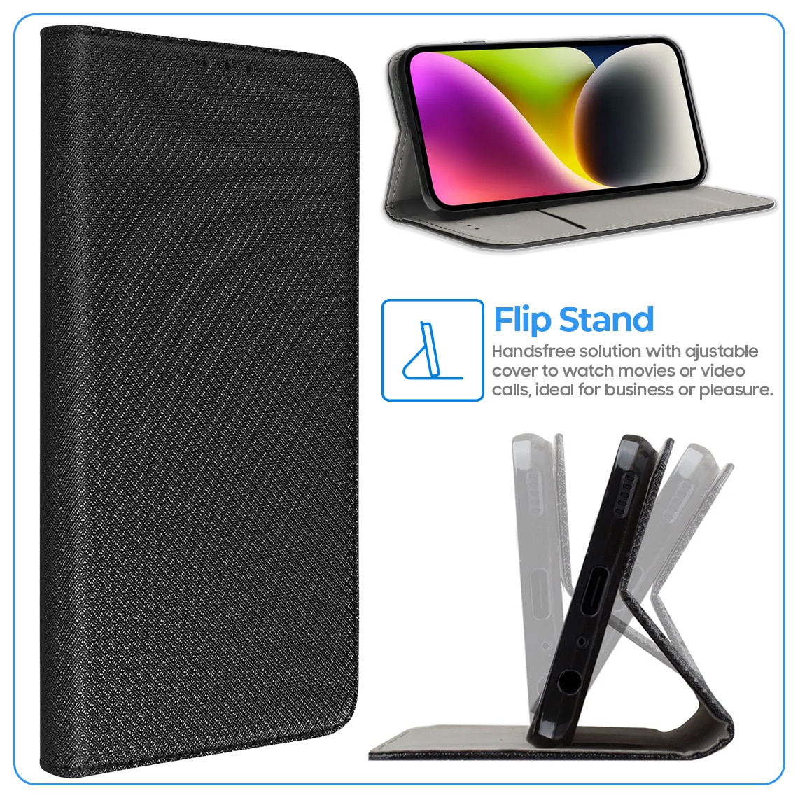 Husa Flip pentru Honor 200 Smart, tip carte cu inchidere magnetica, compartiment pentru carduri, functie Stand, Neagra