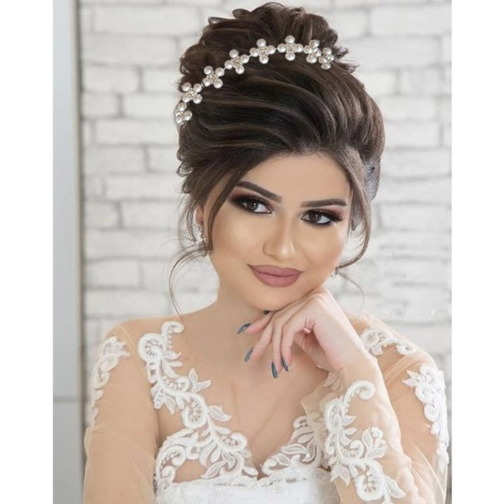 Diadema maleabil de mireasa cu perle si cristale