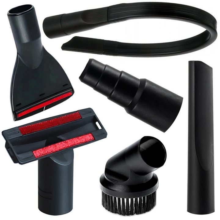 Комплект от 6 аксесоара, за Karcher WD2 WD3 WD3P WD4, Samsung, Bosch, Rowenta, Panasonic/универсални прахосмукачки, включени адаптери 32-35 мм, черни