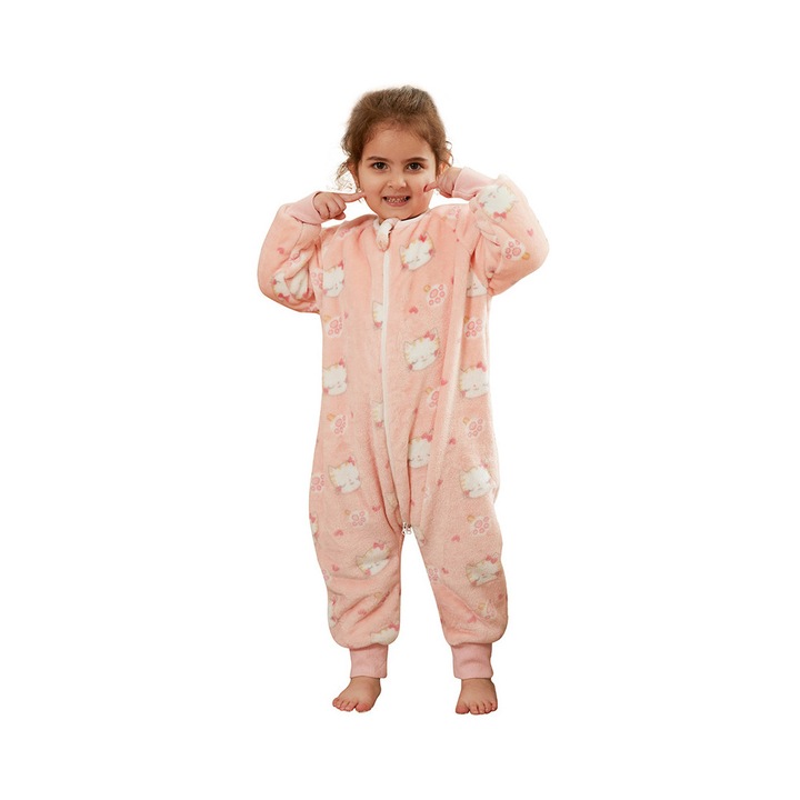 Bébi hálózsák lábakkal, rózsaszín, 130cm, puha és kényelmes, állatmintás, téli