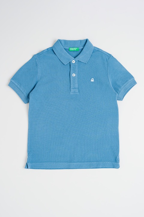 United Colors of Benetton, Tricou polo din bumbac pique cu logo, Albastru inchis/Negru stins