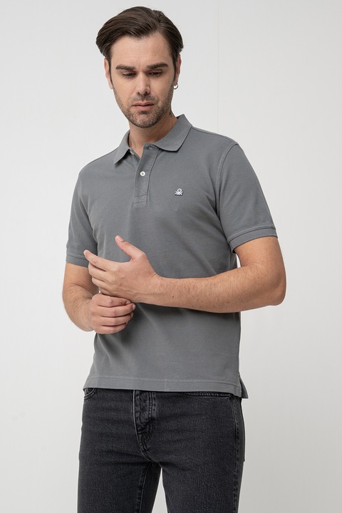 United Colors of Benetton, Tricou polo regular fit cu aspect pique, Gri inchis, M