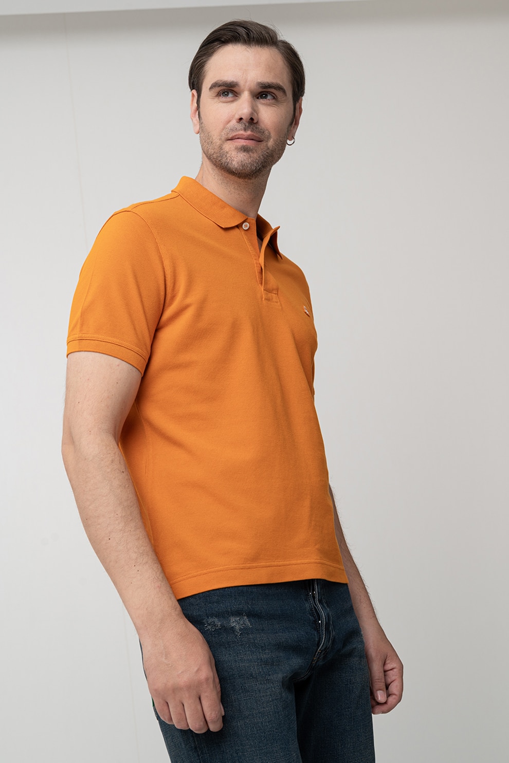 United Colors of Benetton, Tricou polo regular fit cu aspect pique, Portocaliu stins, M