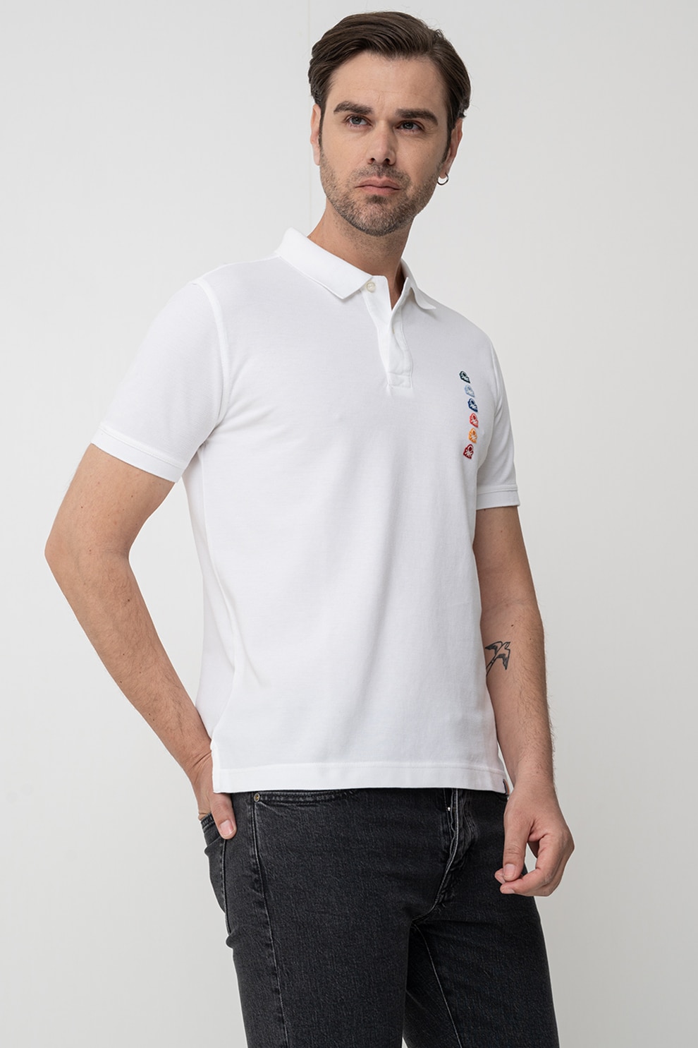 United Colors of Benetton, Tricou polo de bumbac, Alb optic, M